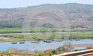 Boats in Small Port in River Jog in Anjarle - Konkan Landscape