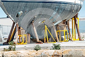 Boats and small yachts during maintenance in dry dock