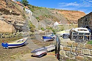 Boats in Staithes Beck 5, tides out, staithes, Yorkshire Moors, England