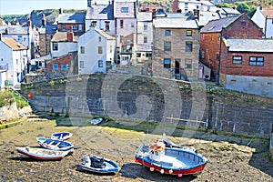 Boats in Staithes Beck, tides out, staithes, Yorkshire Moors, England