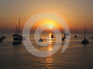 Boats at sunset on Formentera Sea