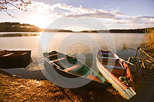 Boats at sunset in the Lagunas de Montebello National Park Chia photo