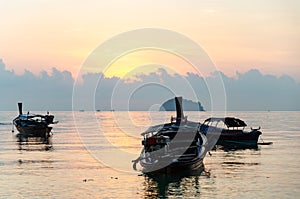 Boats sunset in the sea