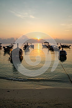 Boats sunset in the sea