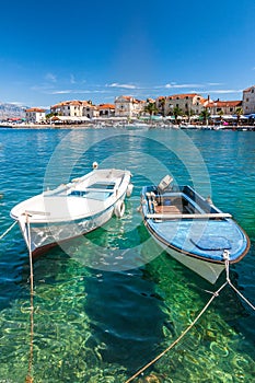 Boats in the Supetar harbor on the Brac island at a summer