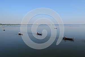 Boats In Taungthaman Lake Near Amarapura, Myanmar