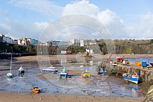 Boats in Tenby harbour Pembrokeshire Wales UK