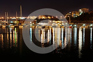 Boats at Termoli harbor by night