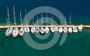 Boats tethered in harbour in Corfu