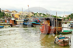 Boats on the Thu Bon river, Hoi An. Vietnam