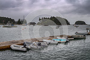 Boats Tied to Dock in Lobster Fishery Wharf