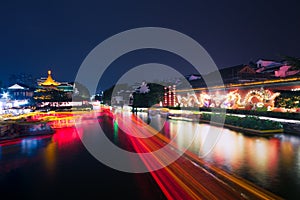 Boats Trail on the Qinhuai River in Confucius Temple