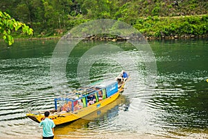 Boats for transporting tourists to Phong Nha cave, Phong Nha - Ke Bang national park, Viet Nam