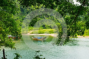 Boats for transporting tourists to Phong Nha cave, Phong Nha - Ke Bang national park, Viet Nam.