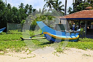 Boats on the tropical beach. Sri Lanka, Hikkaduwa.