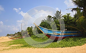 Boats on the tropical beach. Sri Lanka, Hikkaduwa.