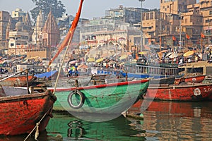 Colorful Ganges River Scene, Varanasi, India