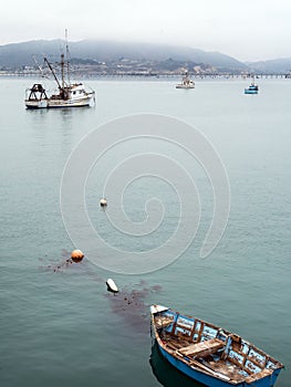 Boats under a fog, Avila Beach, California