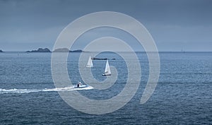 Boats under the storm in Saint Malo, France