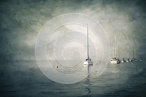 Boats with vintage texture filter