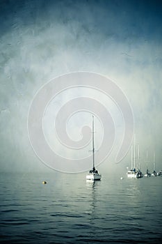 Boats with vintage texture filter