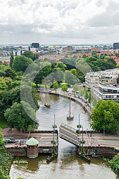 Boats waiting for bridge to open - Leeuwarden photo