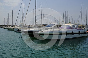 boats and yachts in the harbor of Lavagna, Liguria, Italy on a sunny day