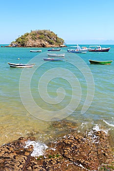 Boats, yachts island, blue sea in Armacao dos Buzios, Rio de J