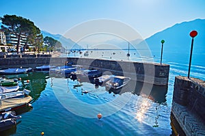 The boats and yachts on Lake Maggiore, Locarno, Switzerland