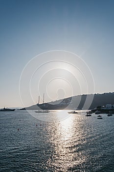 Boats and yachts near Platis Yialos in Mykonos, Greece