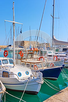 Boats and yachts in the Venetian Harbor of Heraklion