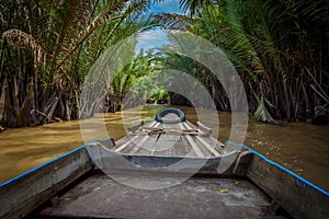 Boattrip on the Mekong through the rainforest of vietnam