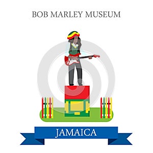 Bob Marley Museum in Jamaica vector flat attraction landmarks photo