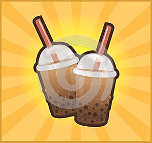 Boba bubble tea with straw background