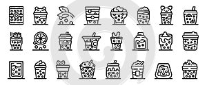Boba icons set outline vector. Bubble cup drink