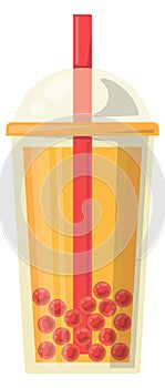 Boba tea icon. Plastic cup with bubble milk