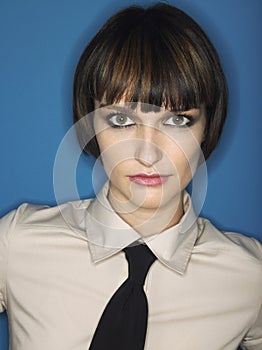 Bobbed Haired Young Woman Wearing Tie