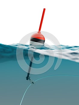 Bobber with fishing line under water