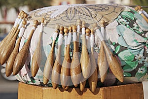 Bobbin lace on a pillow