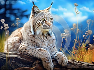 Bobcat lynx cat wildlife in meadow