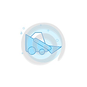 Bobcat machine, mini bulldozer flat vector icon. Filled line style. Blue monochrome design. Editable stroke