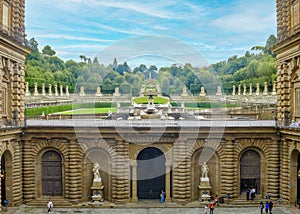 Boboli Gardens as seen from the Pitti Palace, Florence, Italy.