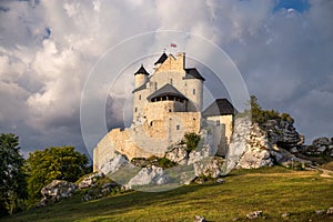 Bobolice Castle at sunset.
