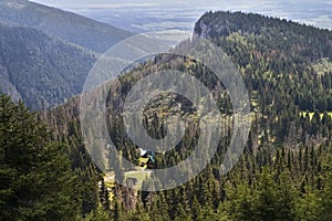 Bobrovec valley, Slovakia, Cervenec hill: Cottage under Naruzie. Forest, trees and cottage. Western Tatras