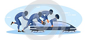 Bobsleigh competition scene vector flat design illustration.