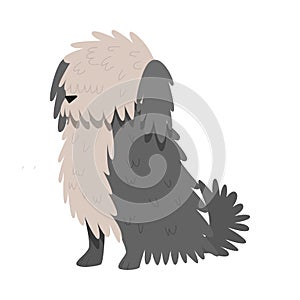 Bobtail dog. Raster illustration in flat cartoon style