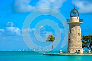 Boca Chita Lighthouse and Miami Skyline