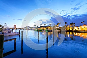 Boca Raton homes reflections at night, Florida photo