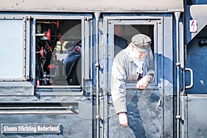 Bochum , Germany - April 18 2015 : Worker observing the activities at the railway main station