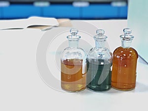 The BOD bottle for analysis Biochemical Oxygen Demand in wastewater samples, precipitation and dissolution with solvent.